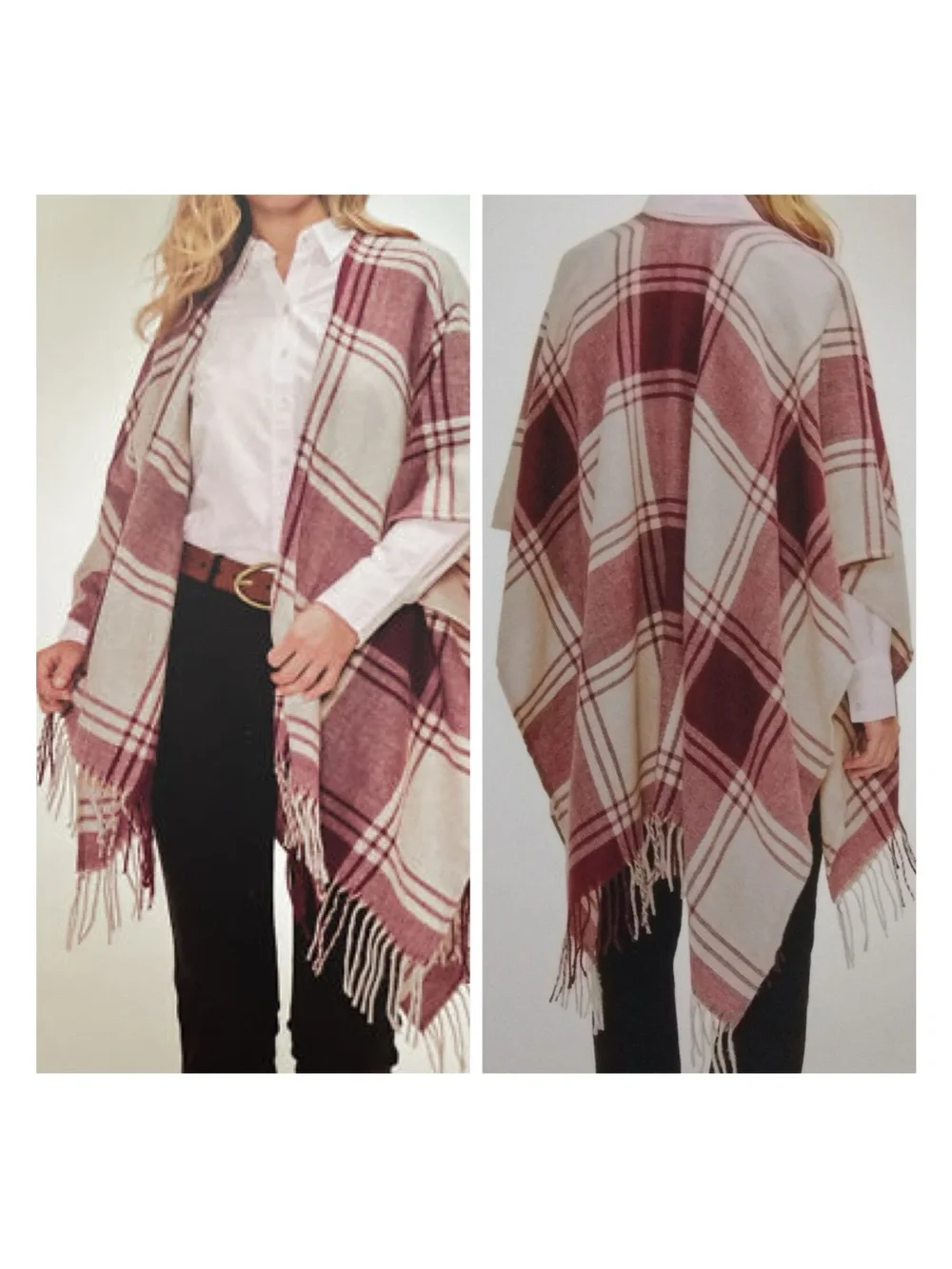 Banana Republic Cashmere Wrap Mariana Plaid Fringe Poncho Blanket Cape Wool OS